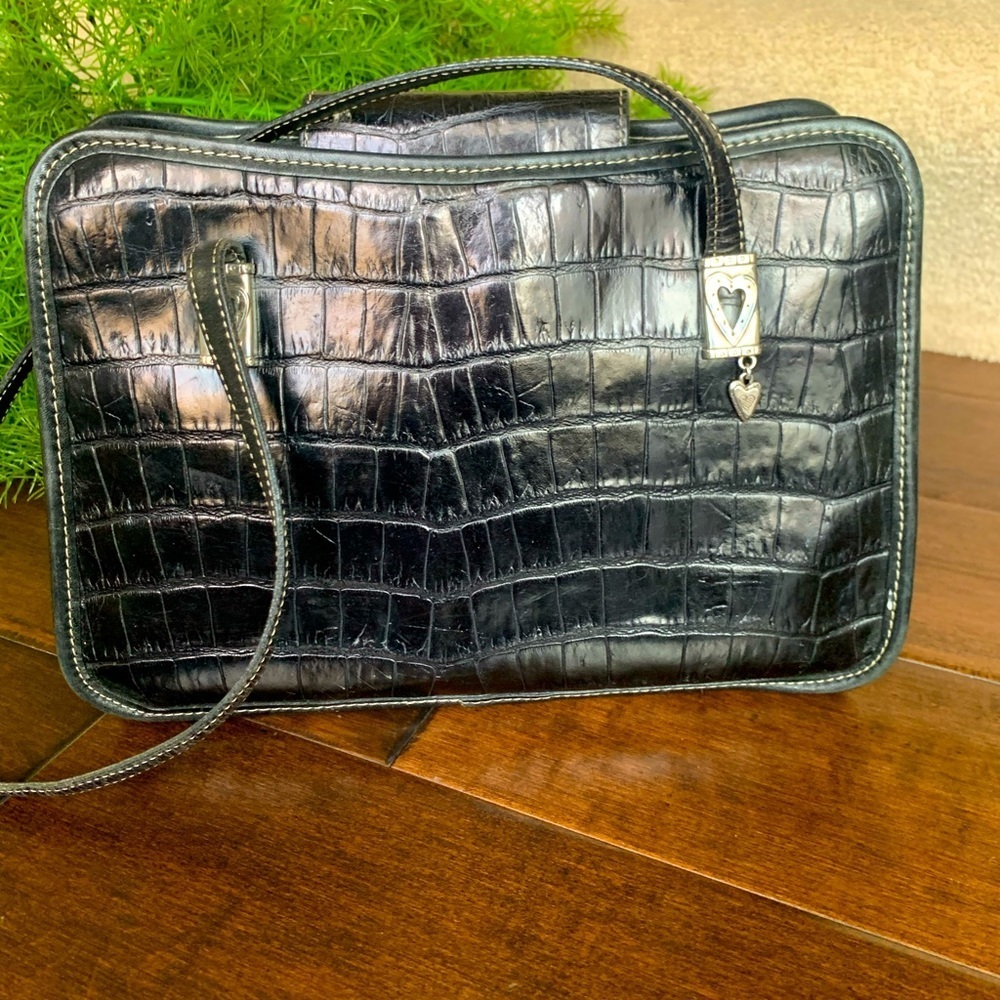 Brighton black leather croc embossed handbag